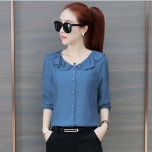 Women Spring Summer Style Chiffon Blouses Shirts Lady Casual Long Sleeve O Neck Red Green Blue Chiffon Blusas Tops DF3142